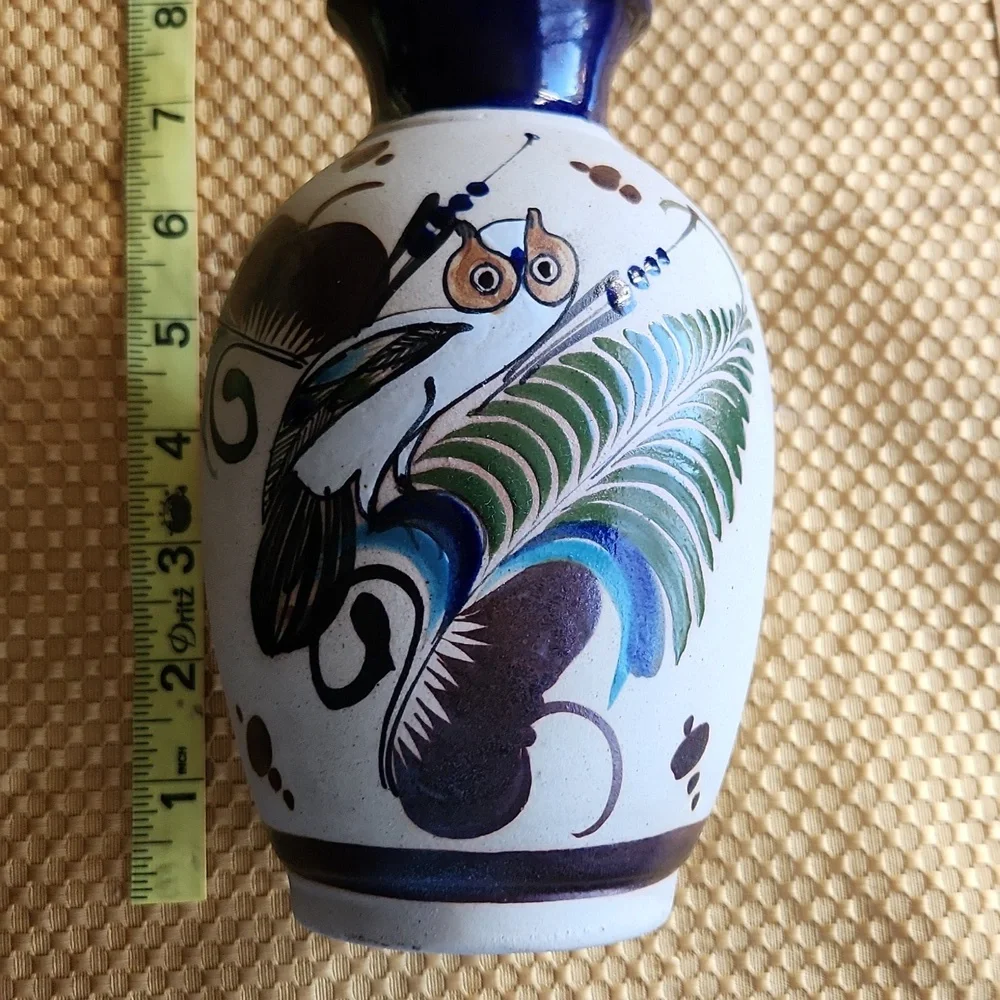 Mexican Pottery Vase With Owl Design Collectible Vintage Tonala Folk Art